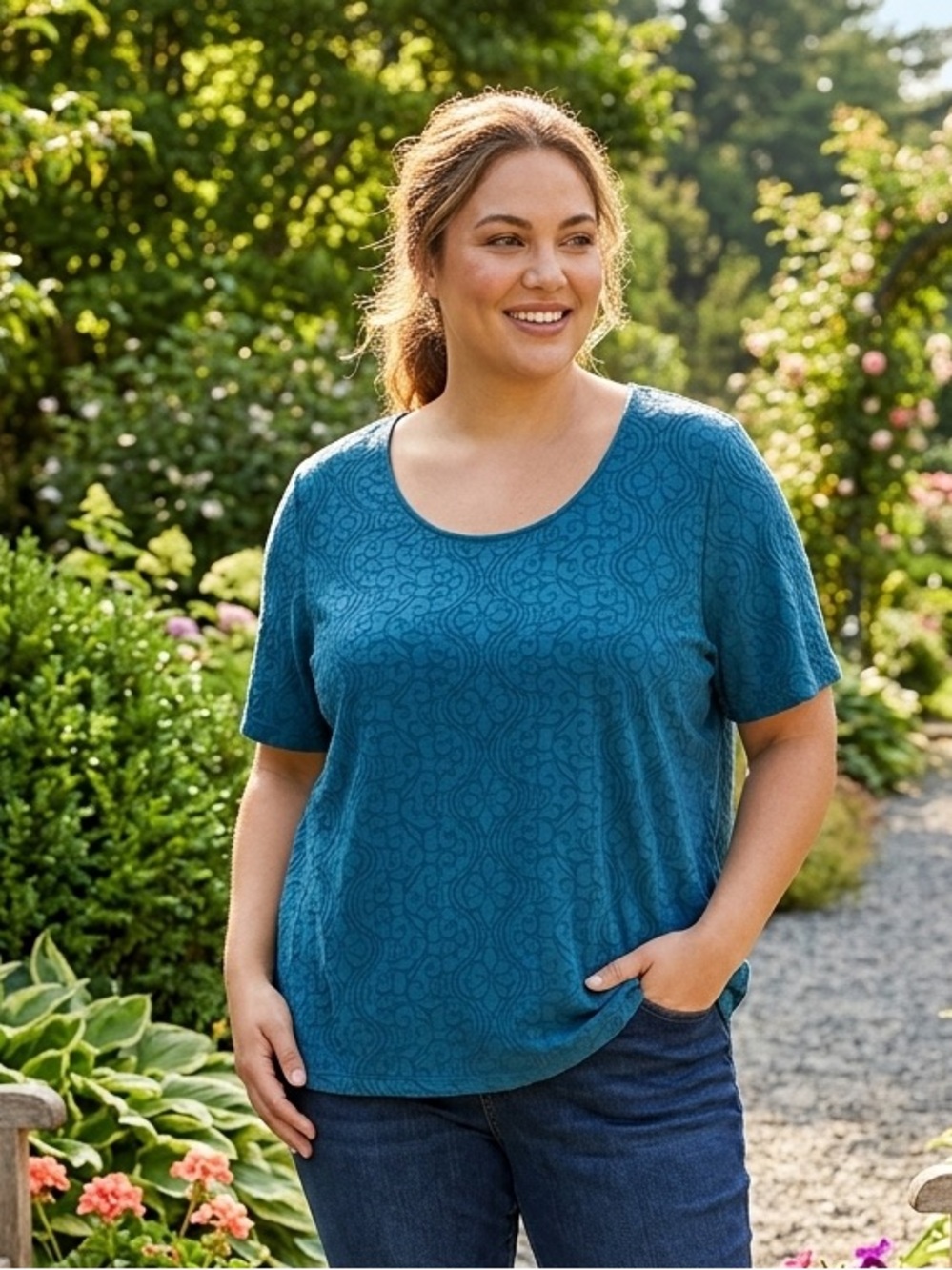 Croft & Barrow Beautiful Blue Patterned Short Sleeve Top